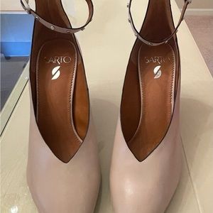 Beige Leather Heels with accented ankle straps